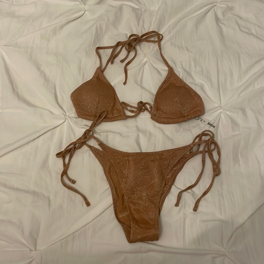 Rose gold shimmery string bikini
